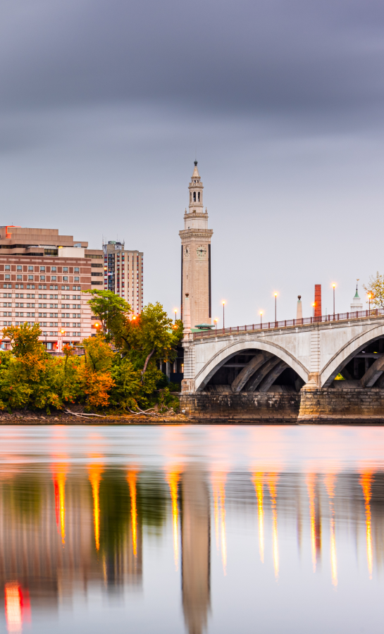 Springfield, Massachusetts skyline at dusk