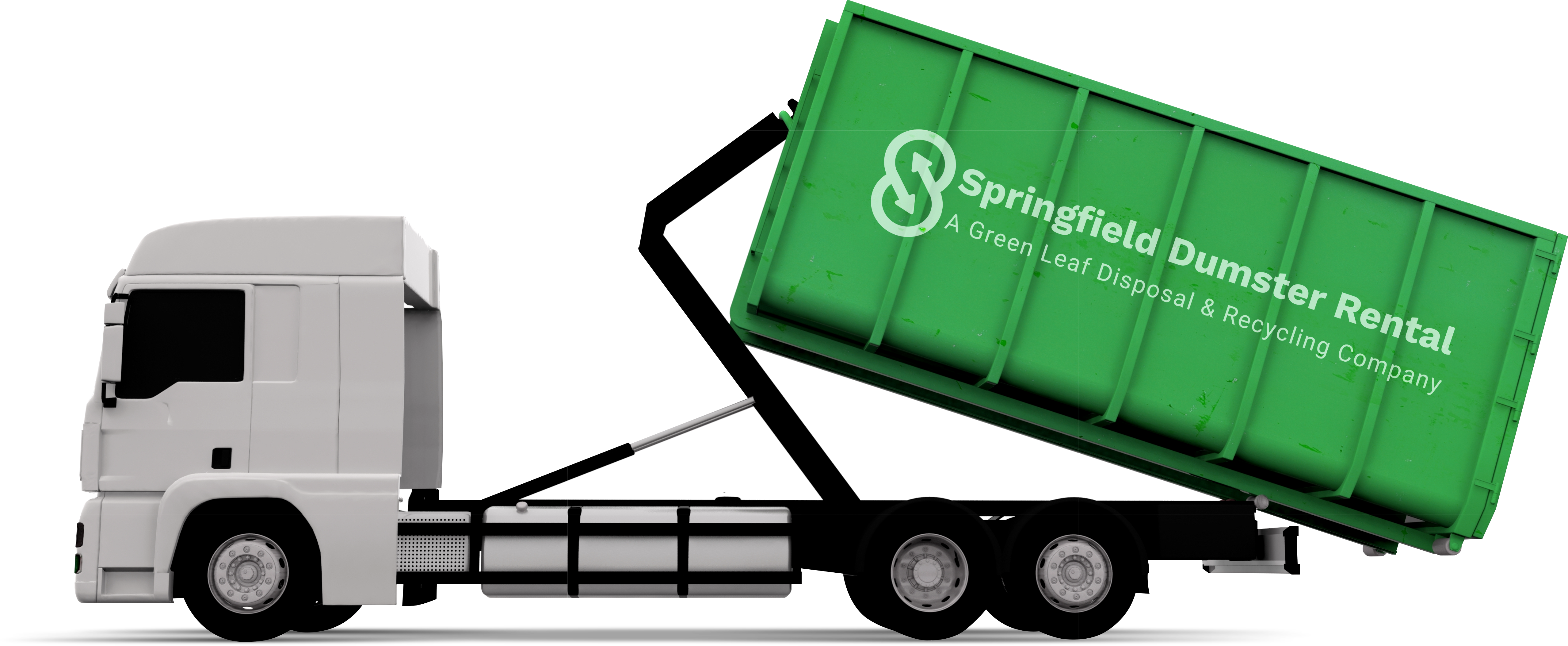Roll-off truck delivering a Springfield Dumpster Rental dumpster to a residential street